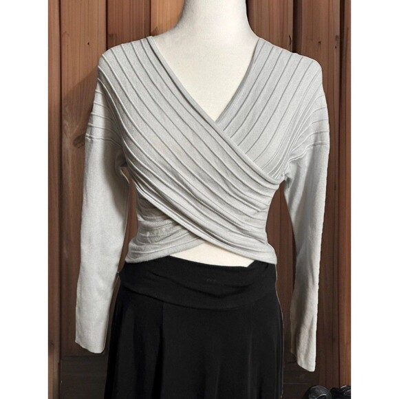 Vintage Guess Cross Front Long Sleeves Rib Knit Wrap Sweater Baby Blue Cropped - Picture 1 of 11